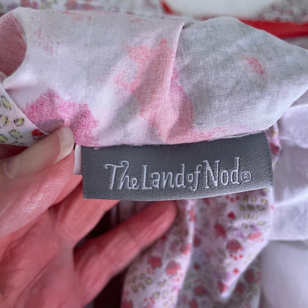 The Land of Nod Brushstroke Floral Duvet Cover Size Twin Pink Reversible Cotton